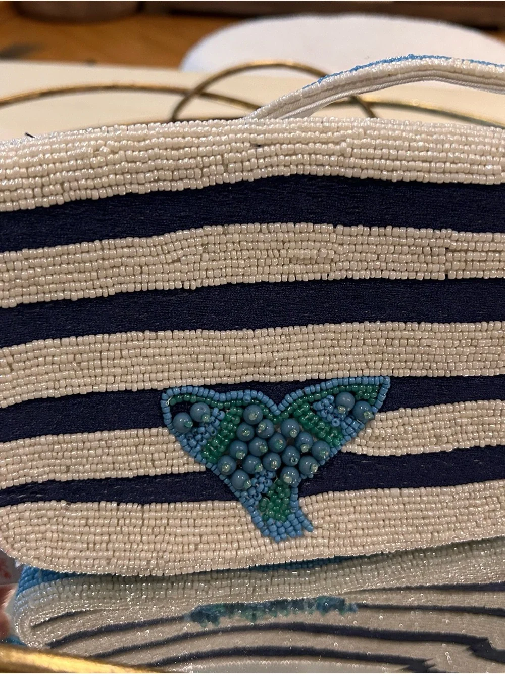 Handbeaded Kids Navy & White Striped Sea Creatures Crossbody Bag NWT